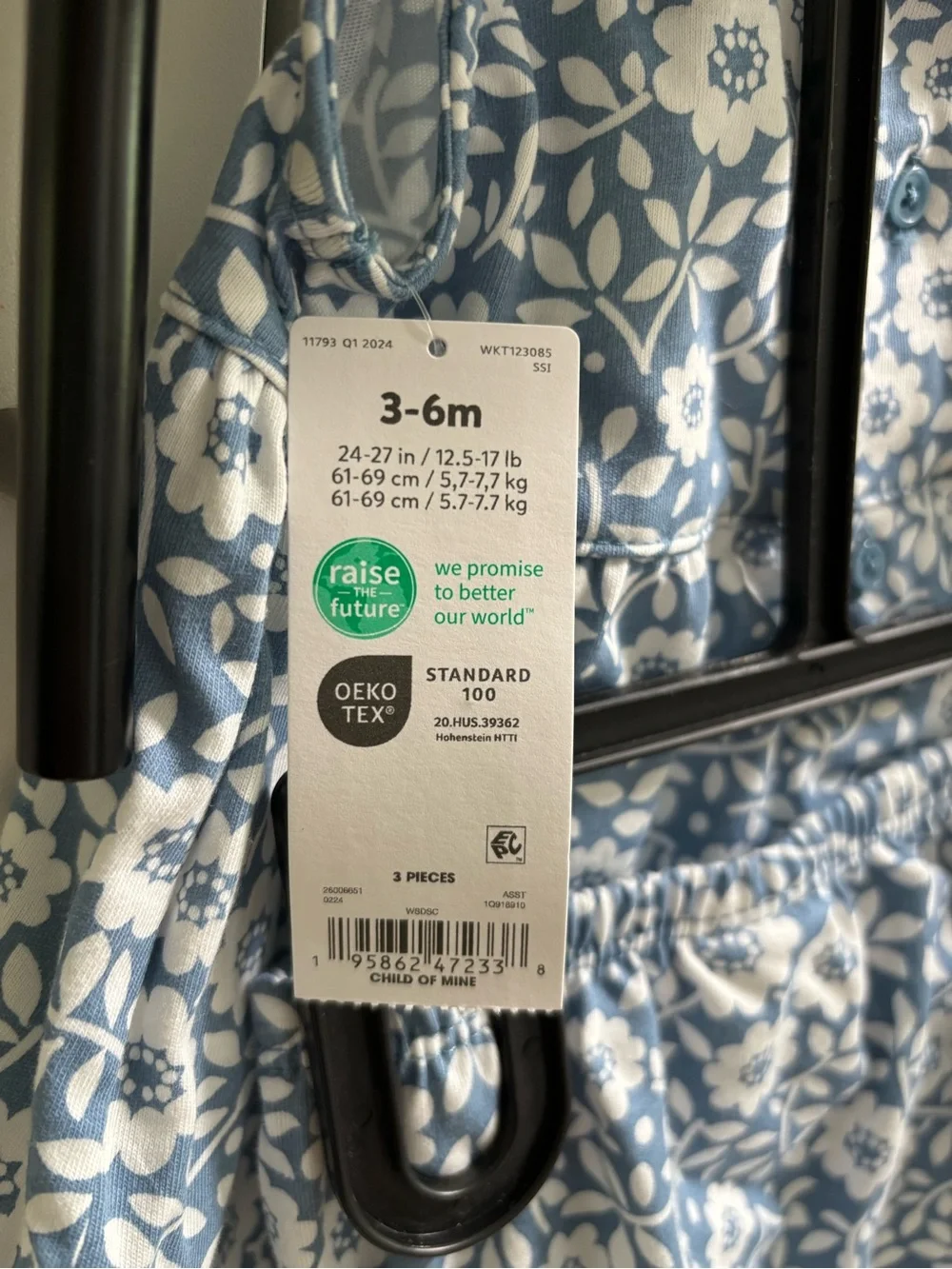 NWT Carter's Child of Mine 3-Piece Blue Floral Dress & Bodysuit Set 3-6M